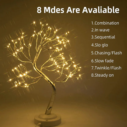 LED Birch Tabletop Bonsai Tree Night Light Mini Christmas Tree Lamp 8Modes USB/Battery Bedside Room Decorative Fairy Nightlights