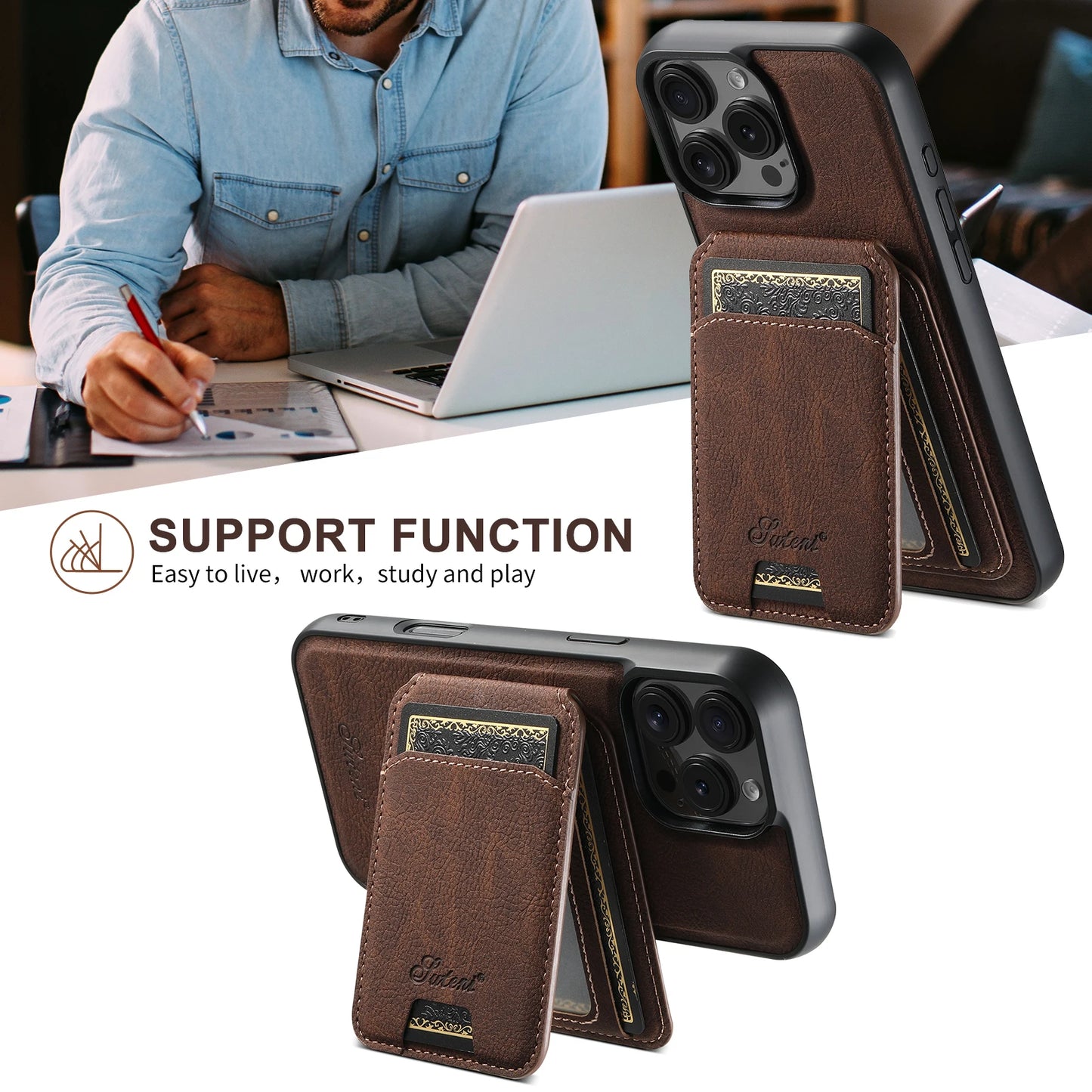 Leather Magnetic 2-in-1 Card Holder Wallet Phone Case Compatible with MagSafe Wireless Charging for iPhone 16ProMax 15Plus 14 13