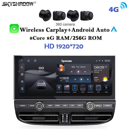 7862S Carplay 8G+256G Android 14.0 QLED 1920*720 Car DVD Player GPS Map WIFI Bluetooth RDS Radio For Porsche Cayenne 2010-2017