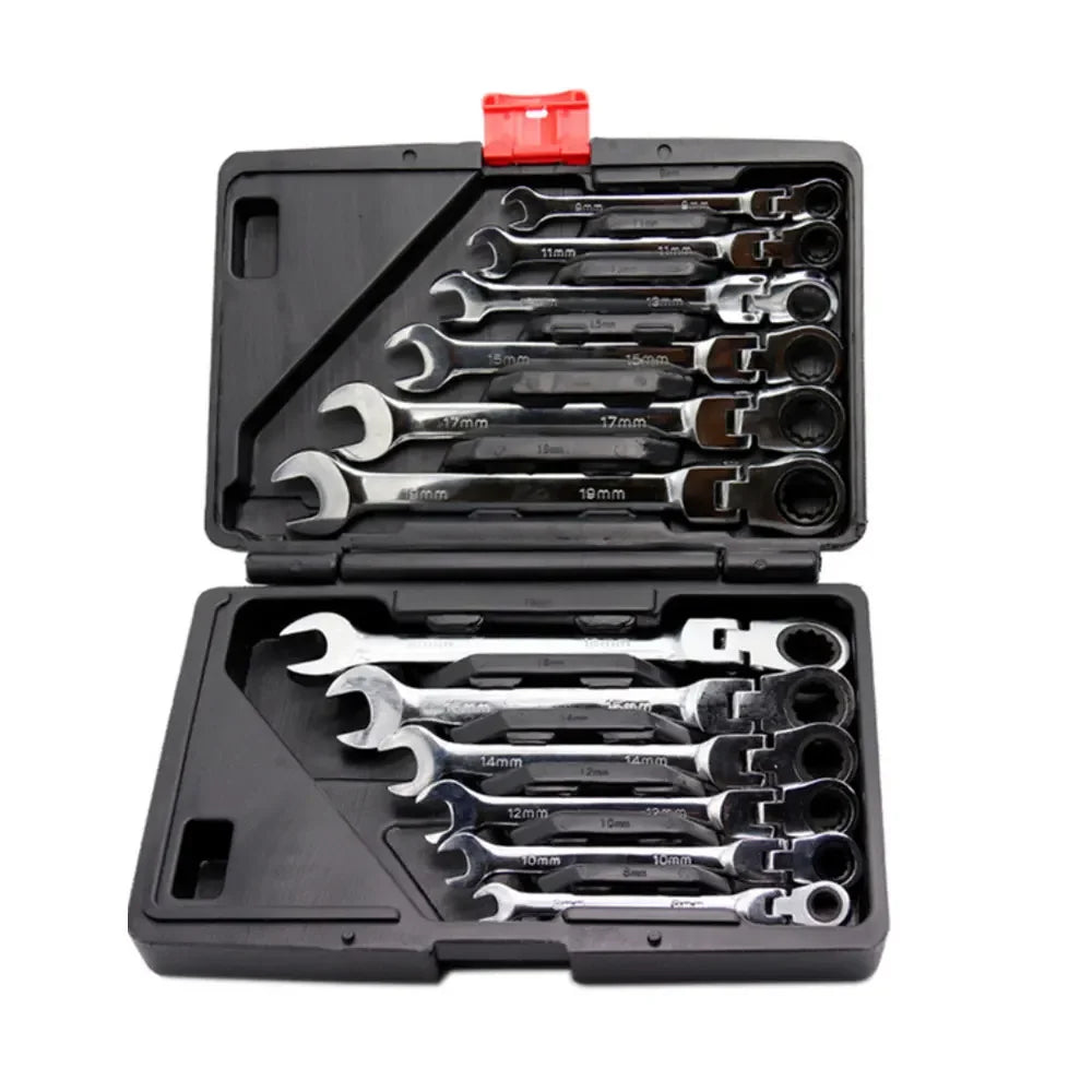 12Pcs Ratcheting Wrench Set Flex/Fix-Head Combination Ended Spanner Kits Tool Set Socket Wrench Set