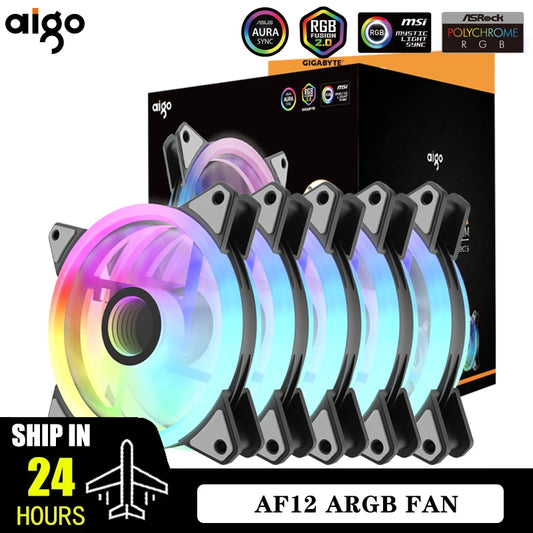 Aigo AF12 RGB FAN 120mm Pc Computer Case Fan PWM 12cm White CPU Water Air Cooler Silent Controladora ARGB Fan Cooling Ventilador