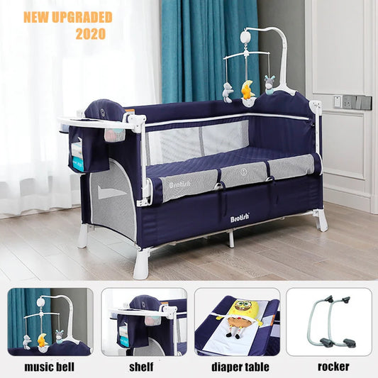 Multifunctional Baby Crib Foldable Baby Bed With Diaper Table Cradle Rocker Kid Game Bed Portable Baby Crib Support Dropshiping 