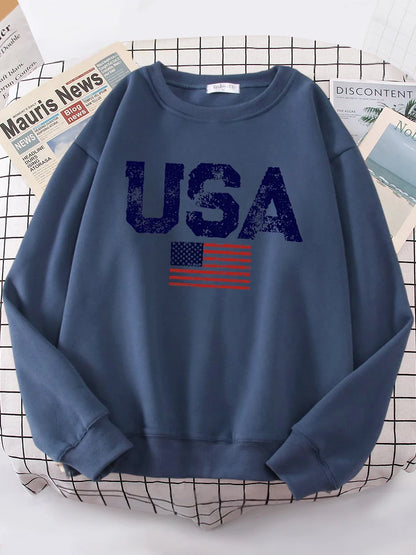 USA Letters American Flag Stars And Stripes Women Hoody Street Oversize Hoodies Personality Warm Hoodie hip hop Soft Clothes