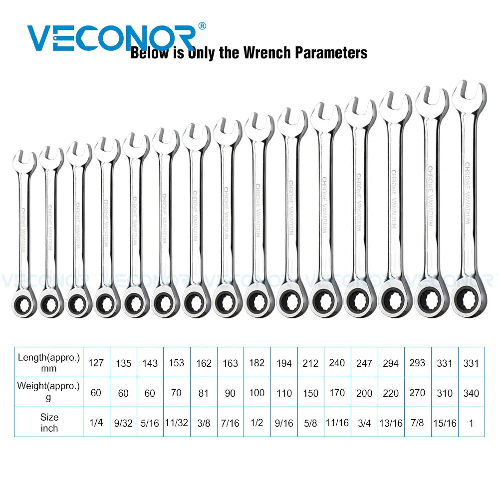 22Pcs/Set Ratchet Wrench Set Size of SAE&Metric Portable with Roll-up Pouch Flex&Fixed Head Mirror Polished 72-Tooth Ratcheting