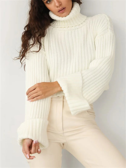 wsevypo High Neck Knit Ribbed Cropped Sweaters Autumn Winter Casual Women Long Sleeve Pullover Tops Casual Street Jumpers Tops