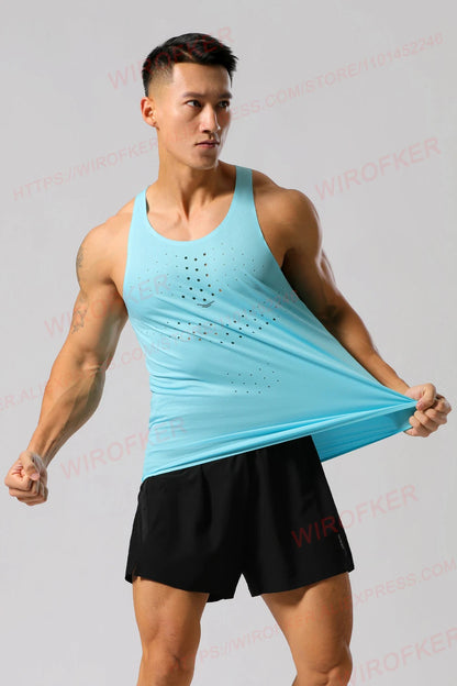 Men Gym Shirt Street High Quality Sleeveless T-shirts Quick Dry Tank Tops Workout Fitness Singlets Mesh Breathable Sport Vest