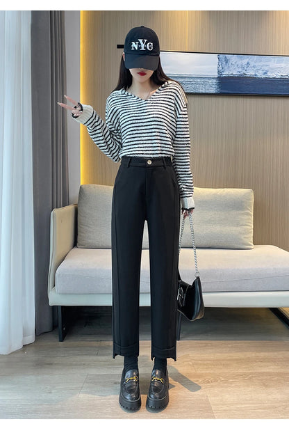 Woolen Pants Women's Harem Pencil Pants 2024 Autumn Winter High Waist Casual Pantalones Beige Black Women Ankle-Length Trousers