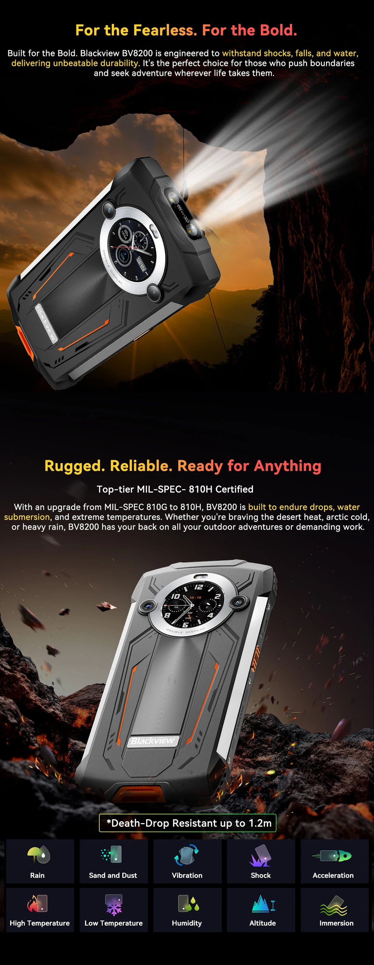 Blackview BV8200 Rugged phone 6.5" 2.4K 120Hz Display MTK Helio G100Smartphone 12GB 256GB 45W Charger CellPhone Android 14 NFC