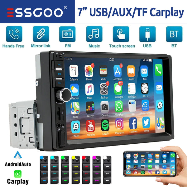 ESSGOO Autoradio Universale 1 DIN 7" Carplay Android
