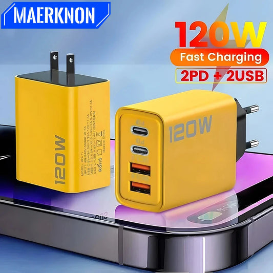 120W Fast Charging Type C Charger USB Charger Quick Charge 3.0 USB Phone Charger Adapter for iPhone Samsung Xiaomi Wall Charger