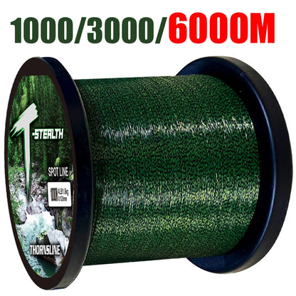 6000M 1000M Invisible Fishing Line 3D Spoted Bionic Fluorocarbon Coated Monofilament Nylon Line Speckle Carp Algae Fishing Pesca