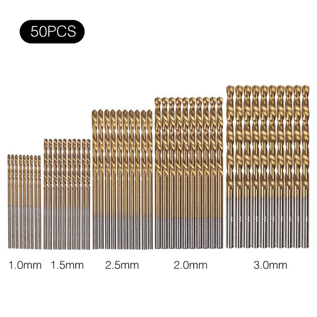 Titanium Coated HSS Twist Drill Bit Set Metal Hole Grooving Drill Saw Carpenter Woodworking Tools 1.0mm-3.5mm  50Pcs 60Pcs Drill