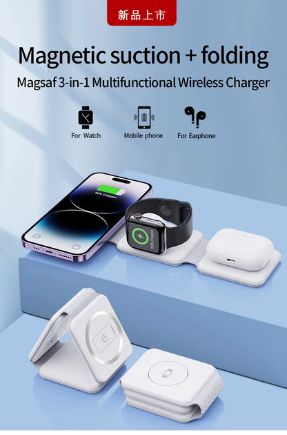 3 in 1 Charging Station for iPhone 15/14/13/12 Series, Travel Charger for Multiple Devices for AirPods 3/2/Pro,Apple Watch Serie