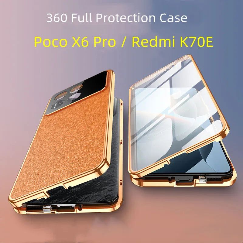 360 Full Case For Poco X6 Pro Redmi K70E Double Sided Protection Tempered Glass Leather Phone Cover For Redmi K70E Poco X6Pro 5G