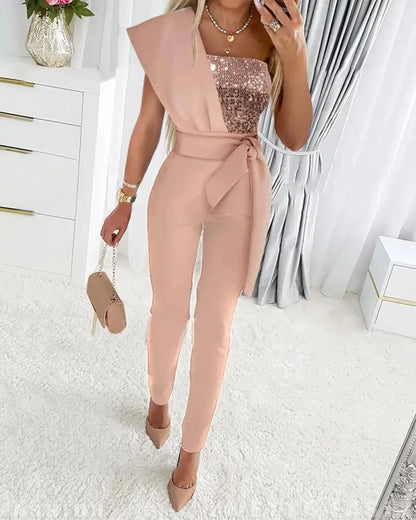 2024 Sleeveless O-neck Jumpsuit Women Patchwork Romper Ladies Sexy Bodysuit Female Jumpsuit Overalls for Women Jumpsuits Elegant