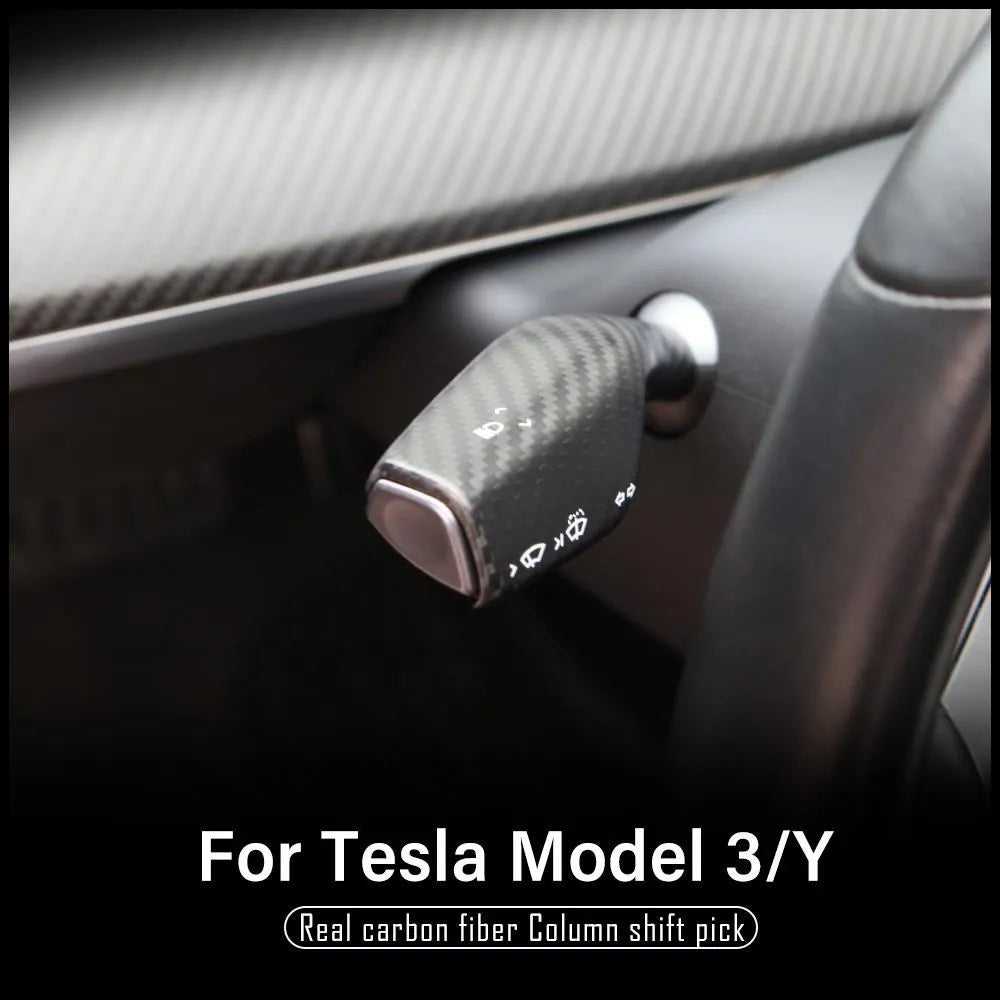 2PCS For Tesla Model 3 2023 Real Carbon Fiber Column Shift Protective Cover Decorative Stickers 2022 Tesla Model Y Accessories