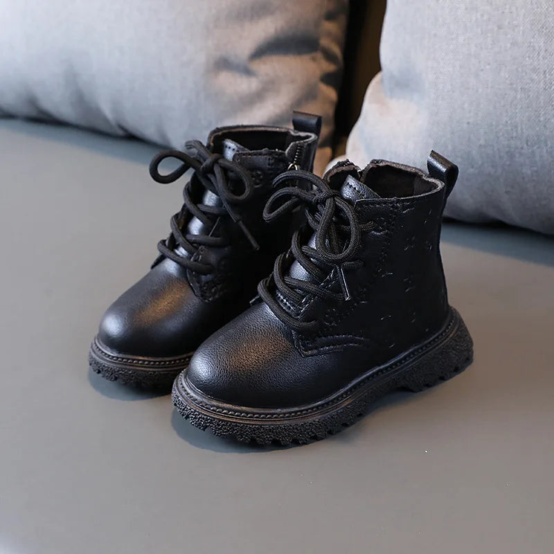 Botas Girl Shoe High Top Kid Shoe2024winter Fashion Child Boot Boy Leather Shoe Allmatch Ankle Boot Warm Girl Boot Bota Infantil