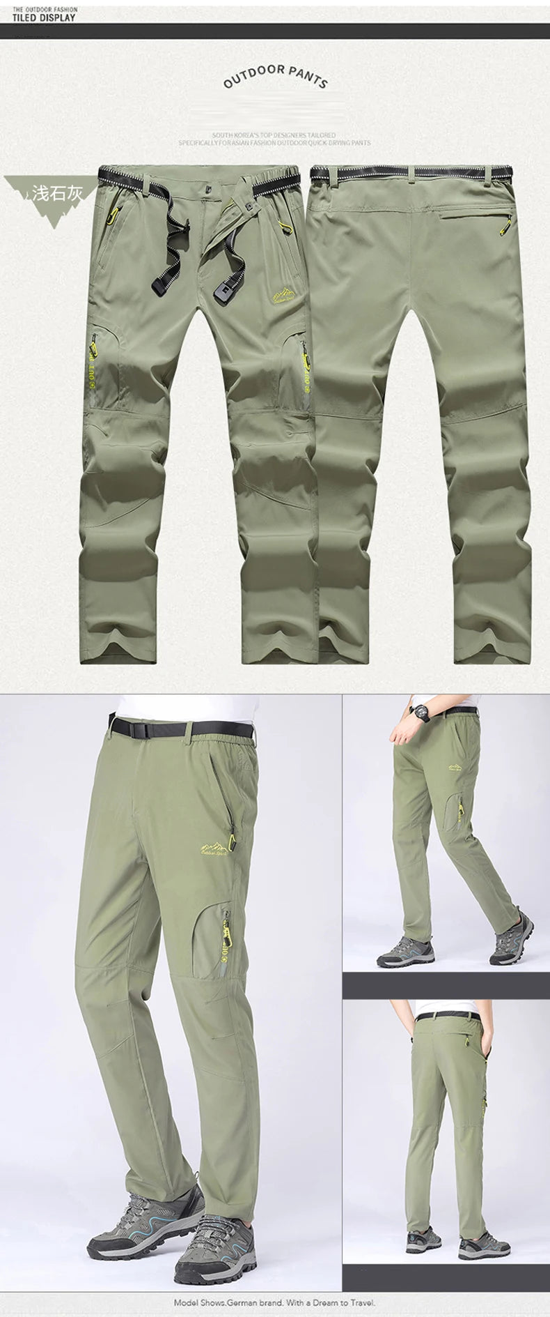 L-5XL Summer Men's Outdoor Hiking Pants Lightweight Quick Dry Fishing Jogging Camping Pants Men Travel Trousers Zipper Pockets