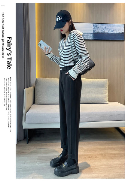 Woolen Pants Women's Harem Pencil Pants 2024 Autumn Winter High Waist Casual Pantalones Beige Black Women Ankle-Length Trousers