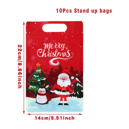 Christmas Penguin Santa Zipper Stand Bag Navidad Natal Noel Candy Cookie Bag Merry Christmas Decor For Home 2024 New Year 2025