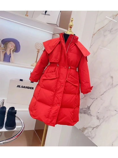 2023 New Thick Warm Long Coats Children's Outdoor Clothes Winter Jacket For Girls Fashion Hooded Outerwear Kids Cotton Parkas