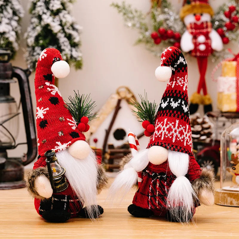 Christmas Decorations Gnome Plush doll Knitted Hat Dwarf Doll Christmas Ornaments Handheld Crutch Faceless Doll Xmas Kids Gift