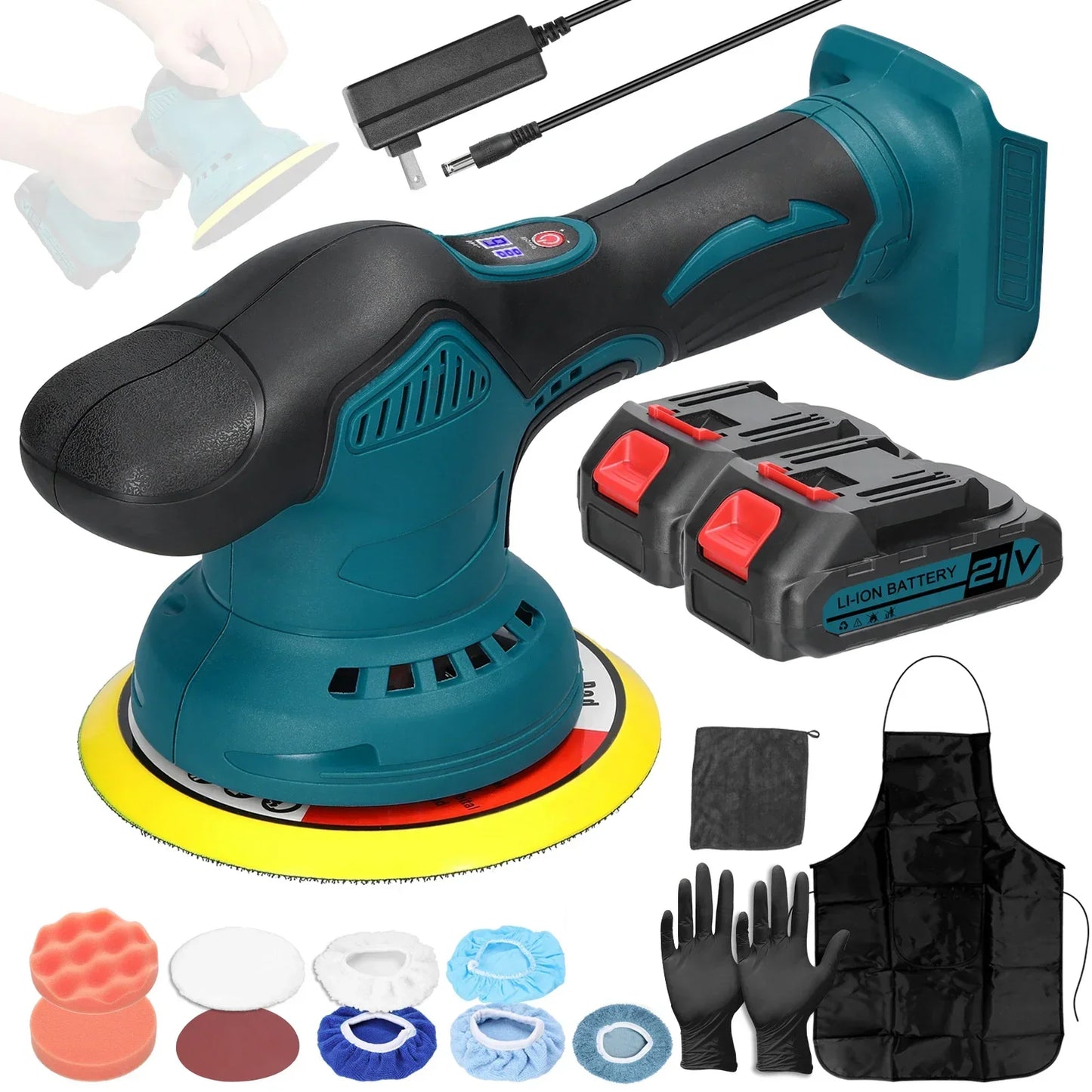 21V Cordless Car Polisher 6 Gears Speed Electric Polishing Tool Multifunctional Metal Waxing Rust Removal Wood Sanding Machine