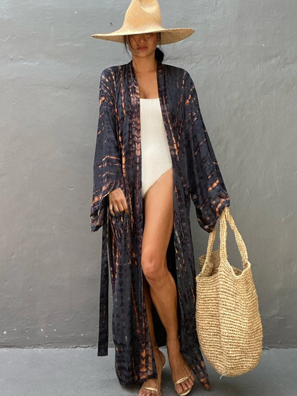 Copricostume bikini, costume da bagno con stampa tie-dye, pareo, kimono da spiaggia bohémien, costumi da bagno con cintura, dropshipping