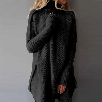 Elegant Solid Knitted Loose Neck Long Sleeve Sweater Pullover