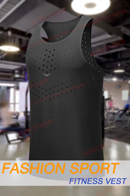 Men Gym Shirt Street High Quality Sleeveless T-shirts Quick Dry Tank Tops Workout Fitness Singlets Mesh Breathable Sport Vest