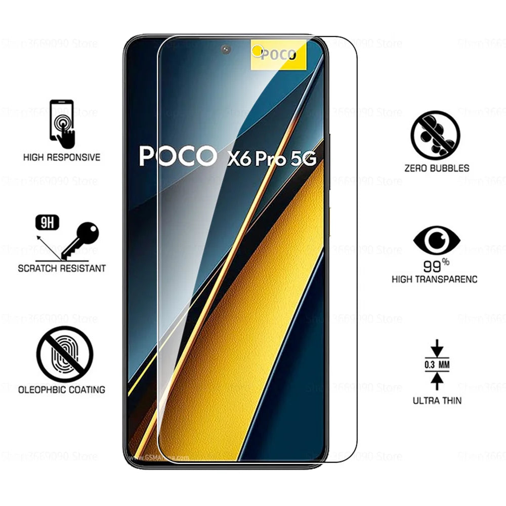 6in1 Protective Glass Case For Xiaomi Poco X6 Pro 5G Tempered Glass Poko Little X6 X 6 X6Pro PocoX6 Camera Protector Cover Film