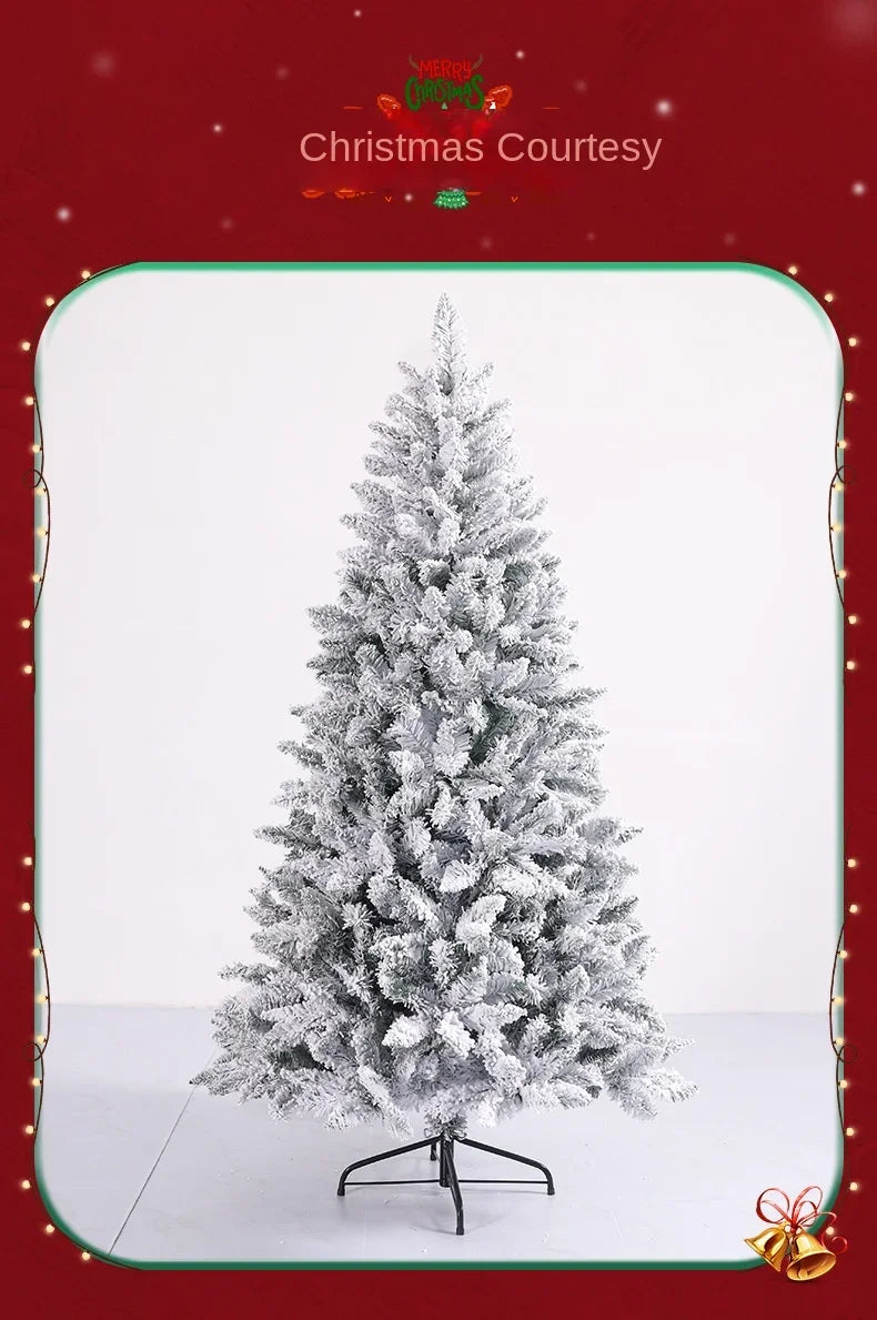 White Christmas Tree with Tree Skirt PVC Simulation Snow Flocked Encrypt Christmas Tree Christmas Party Decorations with Snow