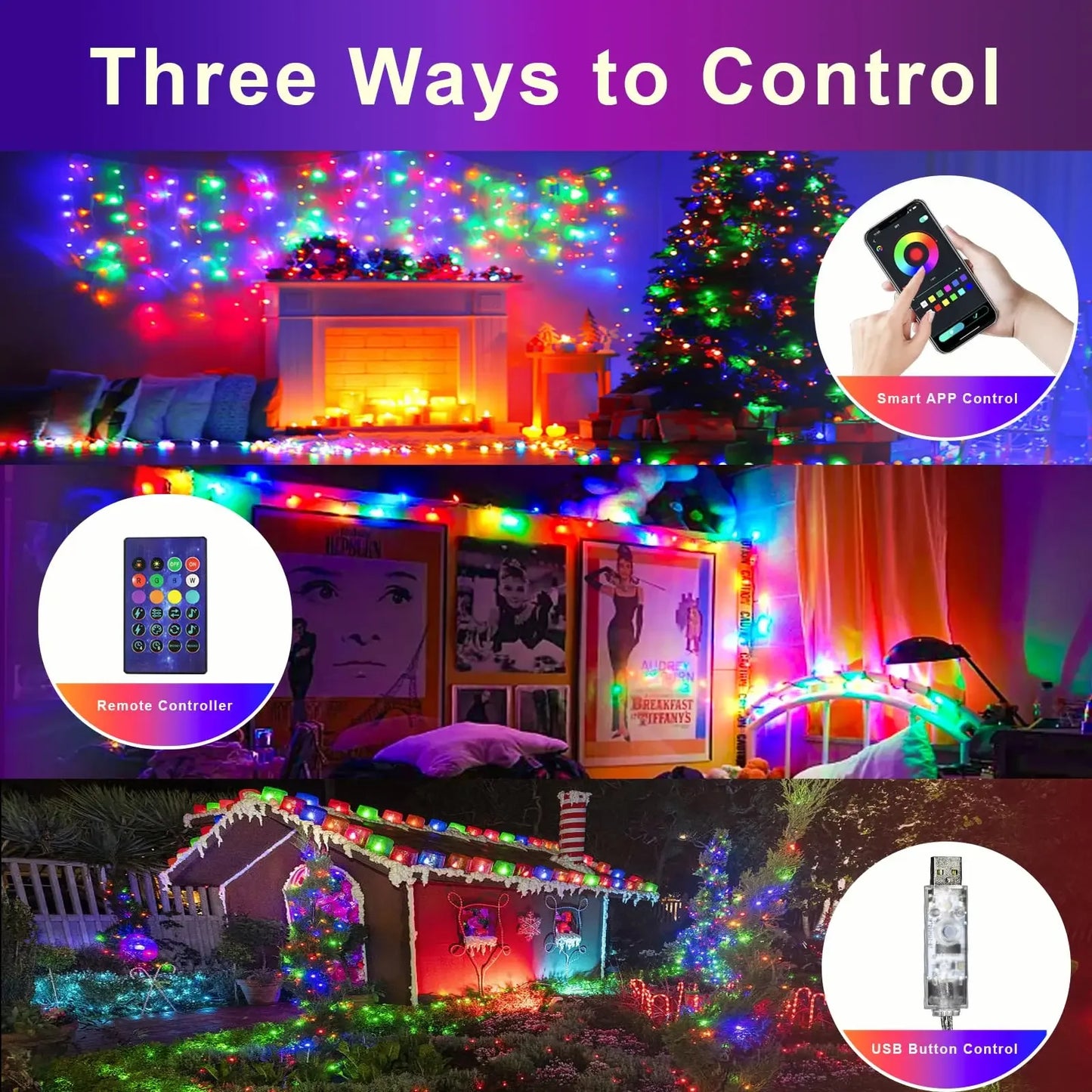 10M RGB LED Fairy Lights Globe Ball String Smart APP Bluetooth Control Addressable Garlands Outdoor Christmas Room Decoration