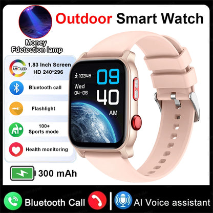 2025 New Flashlight Smart Watch Woman Men HD Touch Screen BT Call Multi Sport Mode Health Monitoring IP68 Waterproof Smartwatch