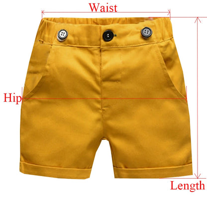 Boy Formal Clothing Suit Kid Solid Shirt Bow Yellow Shorts Belt Clothes Set Wedding Birthday Toddler Children Kids Boy Outerwear