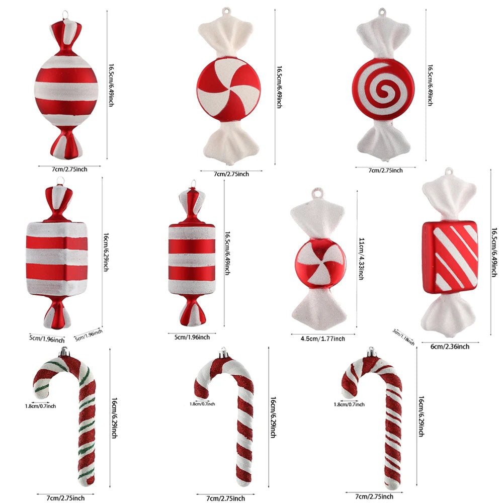 1Pcs 16CM Christmas Candy Pendant Red White PVC Painted Lollipop Cane Christmas Tree Decoration Christmas Home Decor Kids Gifts