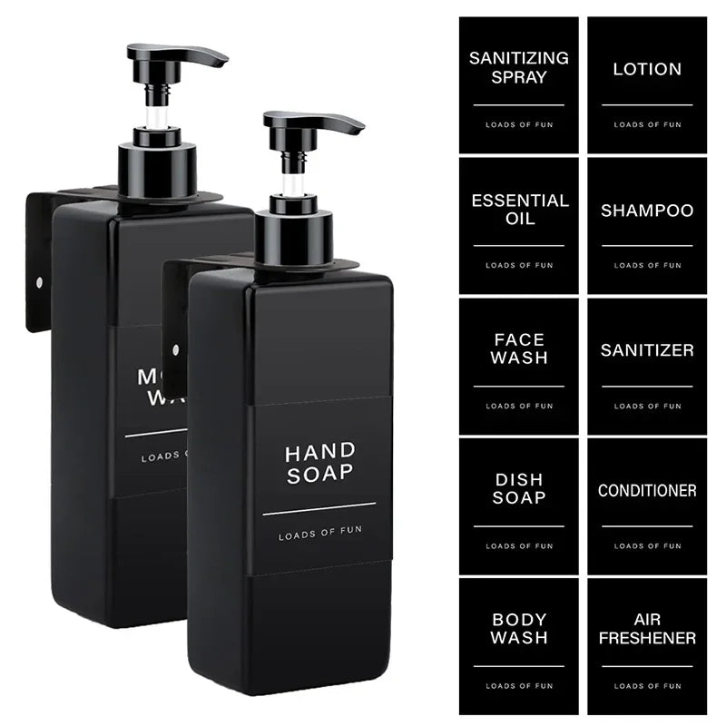 500ml Square Bottle With Label&amp;Rack Soap Dispenser Refillable Empty Shampoo Hand Sanitizer Conditioner Container for Bathroom