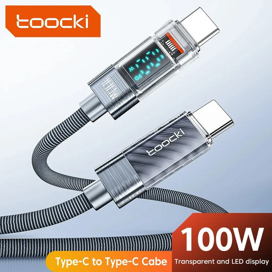 Toocki Type C to Type C Cable 100W PD Display Fast Charging Charger USB C to USB C Transparent Cable For Xiaomi Macbook 