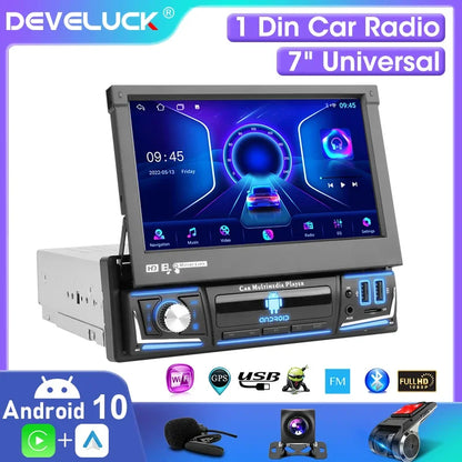 Din Car Radio Android 12 GPS Navigation Retractable 1din Touch Screen Multimedia Player Universal 7" MP5 Audio Video No DVD