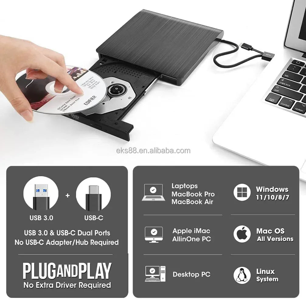 USB 3.0 Slim External DVD RW CD Writer Drive Burner Reader Player Optical Drives For Laptop PC Dvd Burner Dvd Portatil