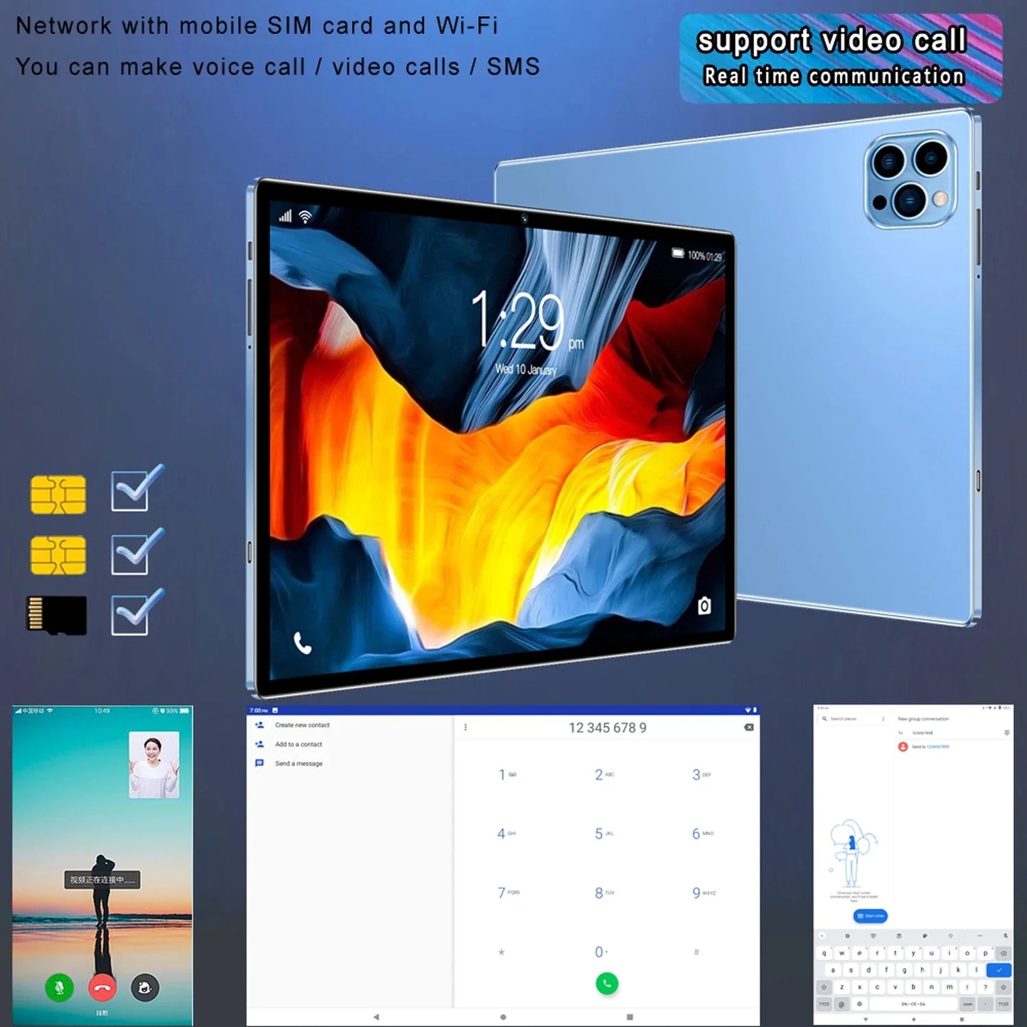 New 10.1-inch P37 Tablet 4GB RAM 64GB ROM Dual cameras Dual SIM cards Support Google Education Learning Android 11 System