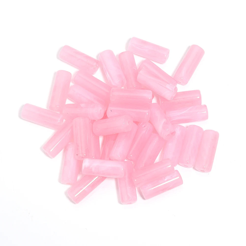 50pcs/lot Acrylic Beads Cylinder Shape Imitation Stone Tube Spacer Beads for Jewelry Making DIY Necklace Pendant Accessories