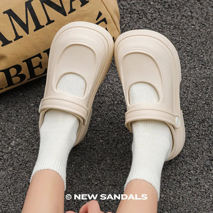 Summer Vintage Solid Slippers Outdoor Anti Slip Platform Home Soft Bottom Beach Slippers Women Waterproof Sandals Ladies Shoes