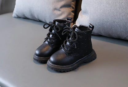 Botas Girl Shoe High Top Kid Shoe2024winter Fashion Child Boot Boy Leather Shoe Allmatch Ankle Boot Warm Girl Boot Bota Infantil