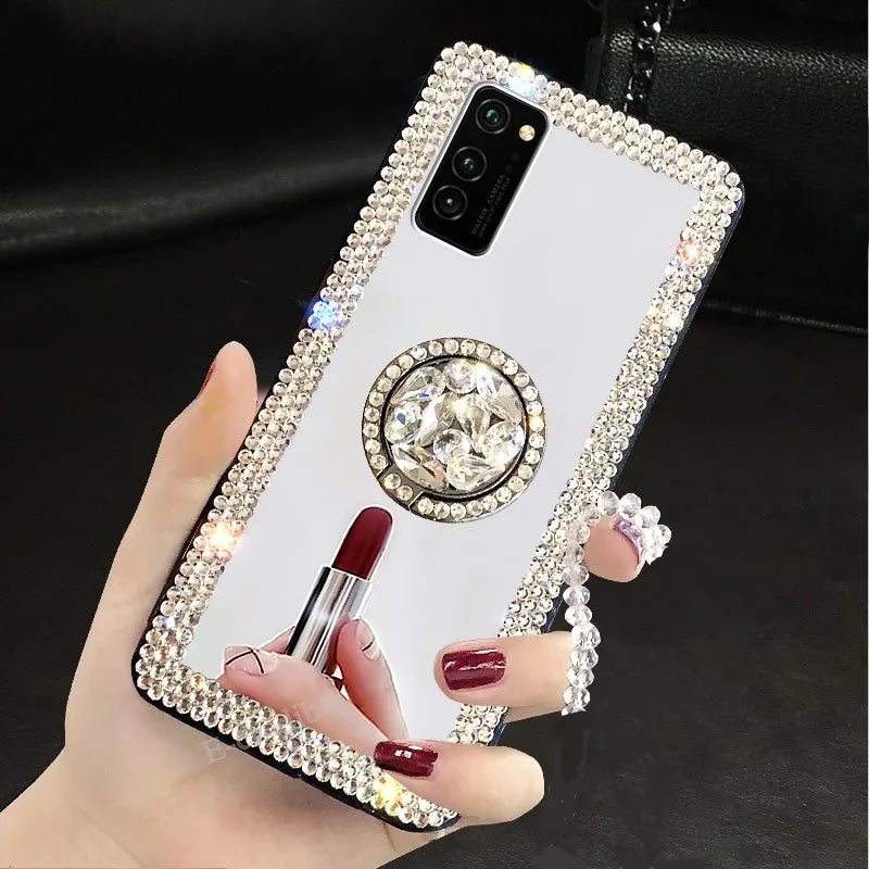 Mirror Diamond Case for Samsung Galaxy A55 A35 A54 A53 S24 Ultra S22 S21 FE S23 Plus Luxury Make Up Shockproof Plastic TPU Cover