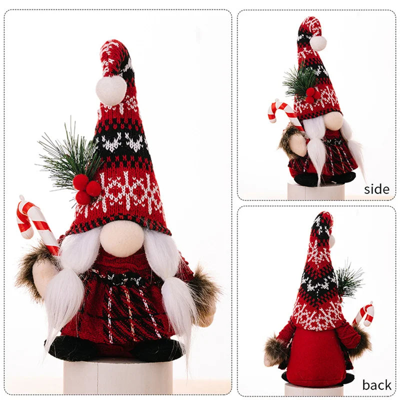 Christmas Decorations Gnome Plush doll Knitted Hat Dwarf Doll Christmas Ornaments Handheld Crutch Faceless Doll Xmas Kids Gift