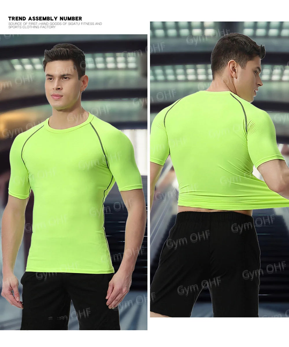 Men Gym Fitness Workout Tights Sport Jersey Athletic Running Shirt Compression Long Sleeve T Shirt Men Elastic Training T-shirt