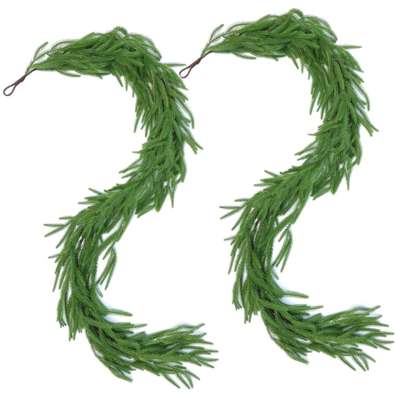 Christmas Norfolk Pine Dense Garland Artificial Greenery Real Touch Garland for Holiday Mantle Fireplace Table Home Outdoo Decor