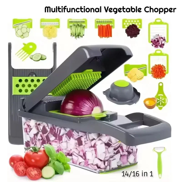 Tritatutto multifunzionale per verdure 14/16 in uno, tritatutto con maniglia, grattugia per alimenti, tritatutto da cucina, affettatrice per verdure, macchina per tagliare a cubetti