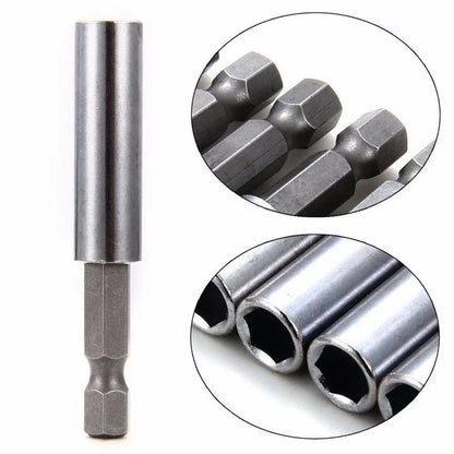 10pcs/set 60/75mm Magnetic Screwdriver Extension Bit Tips Holder 1/4in Hexagon Shank Set Drill Bit Adapter Silver Color